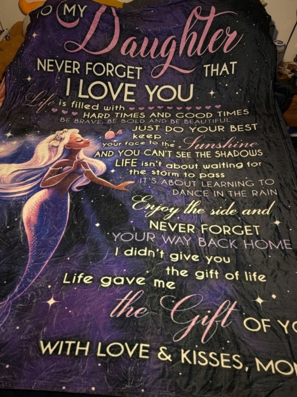 Mother To Daughter Purple & Black Printed Mermaid Fleece Throw Blanket
